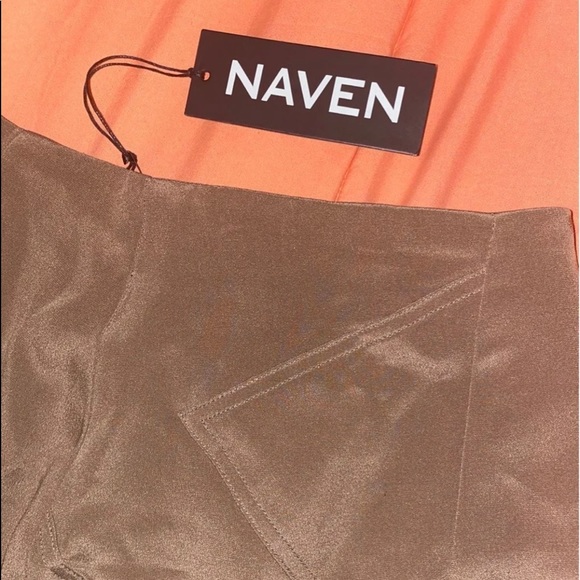 Revolve Naven Mini Skirt Silk Taupe Brown Tan Silky Contour Satin Bodycon - Picture 4 of 9